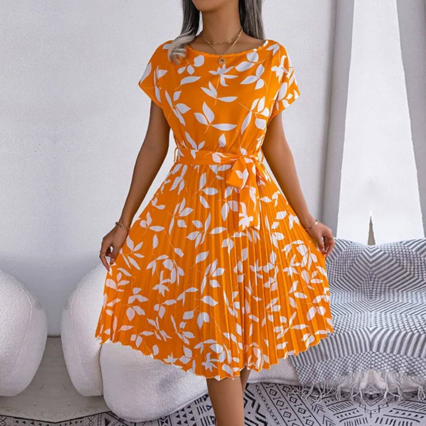 Image of Gina | Women's Pleated A-Line Midi Dress