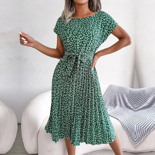 Image of Gina | Women's Pleated A-Line Midi Dress