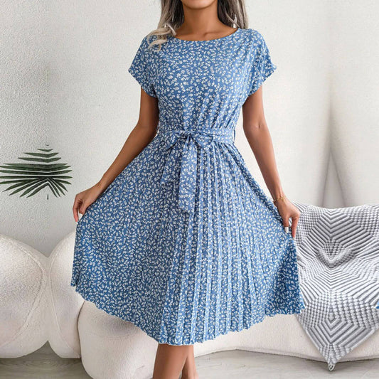Image of Gina | Women's Pleated A-Line Midi Dress