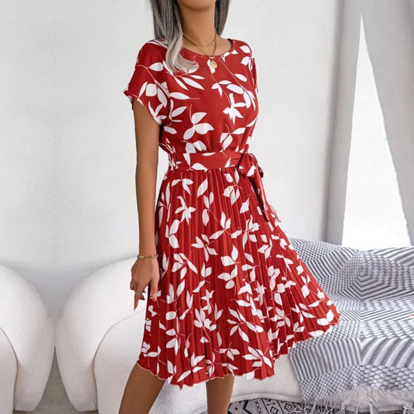 Image of Gina | Women's Pleated A-Line Midi Dress