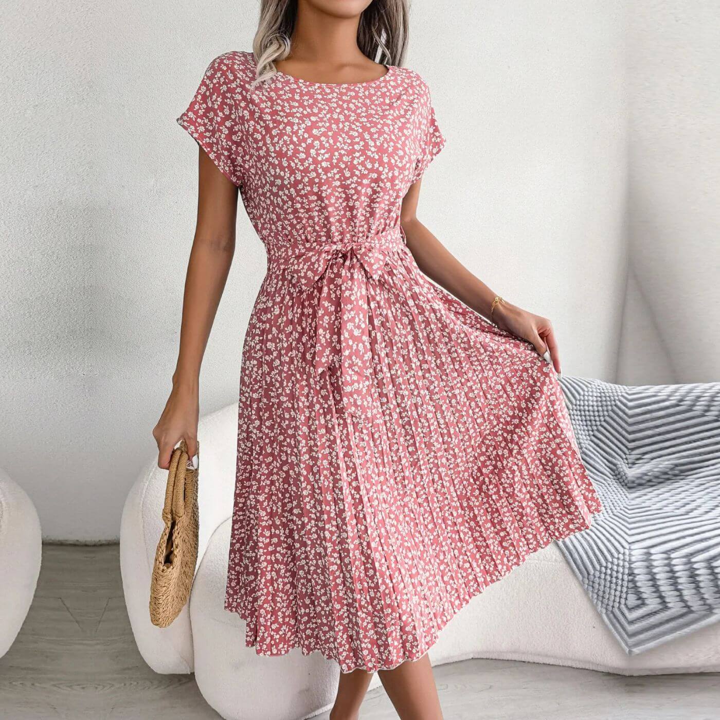 Image of Gina | Women's Pleated A-Line Midi Dress