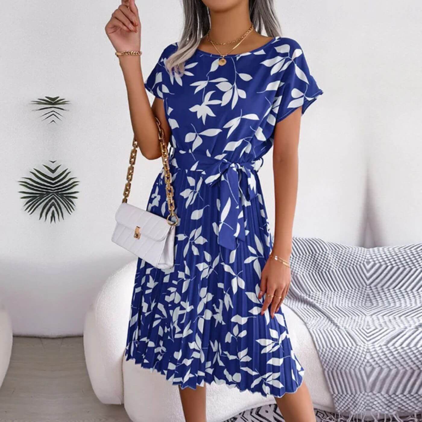 Image of Gina | Women's Pleated A-Line Midi Dress