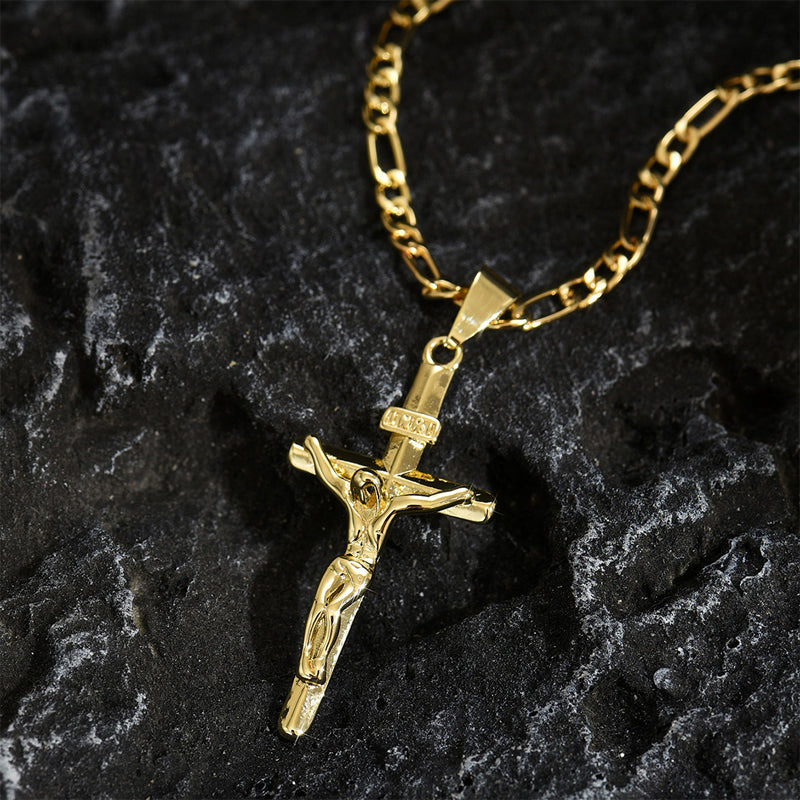 Gold Necklace with Adjustable Figaro Chain, Hypoallergenic