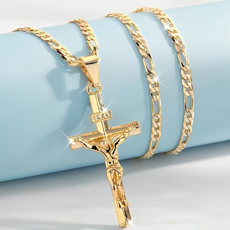 Gold Necklace with Adjustable Figaro Chain, Hypoallergenic
