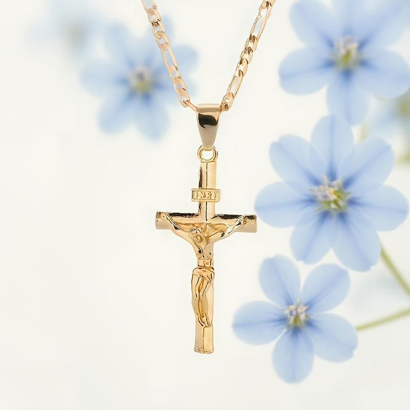 Gold Necklace with Adjustable Figaro Chain, Hypoallergenic