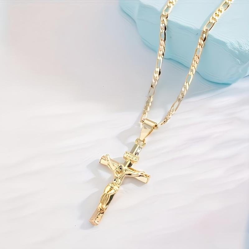 Gold Necklace with Adjustable Figaro Chain, Hypoallergenic