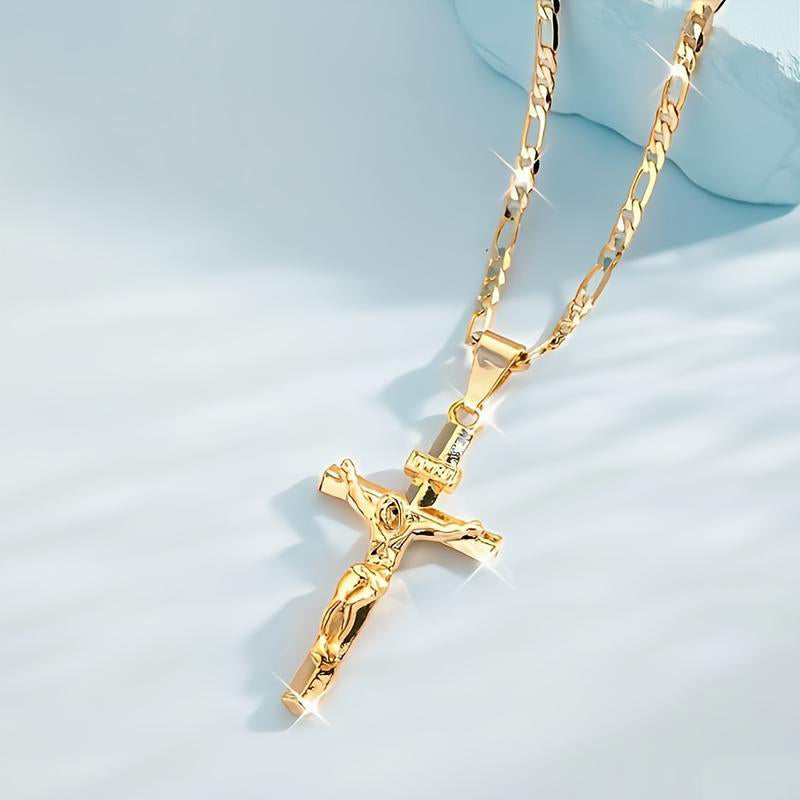 Gold Necklace with Adjustable Figaro Chain, Hypoallergenic