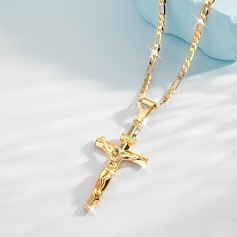 Gold Necklace with Adjustable Figaro Chain, Hypoallergenic