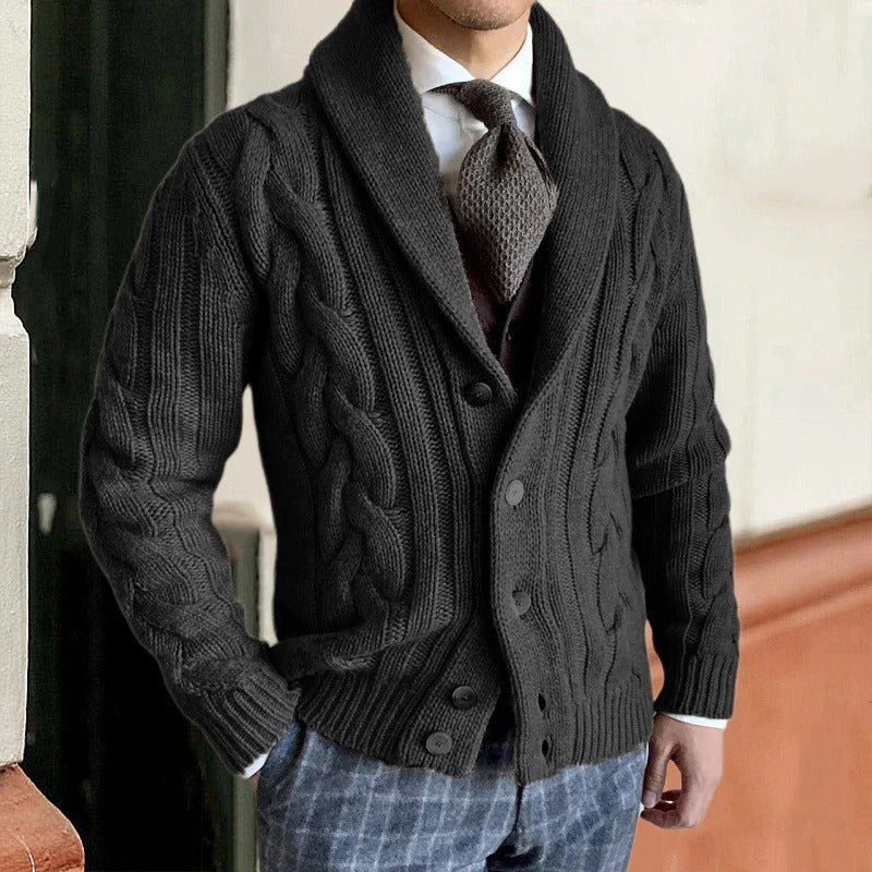 Image of Griffin | Men's Shawl Collar Cable Knit Sweater