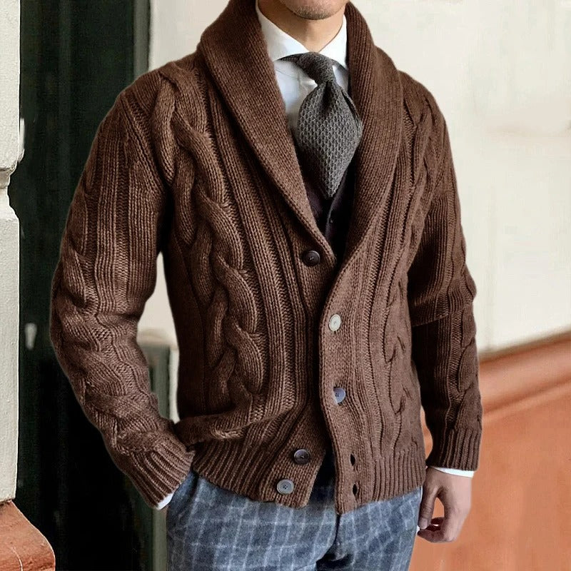 Image of Griffin | Men's Shawl Collar Cable Knit Sweater