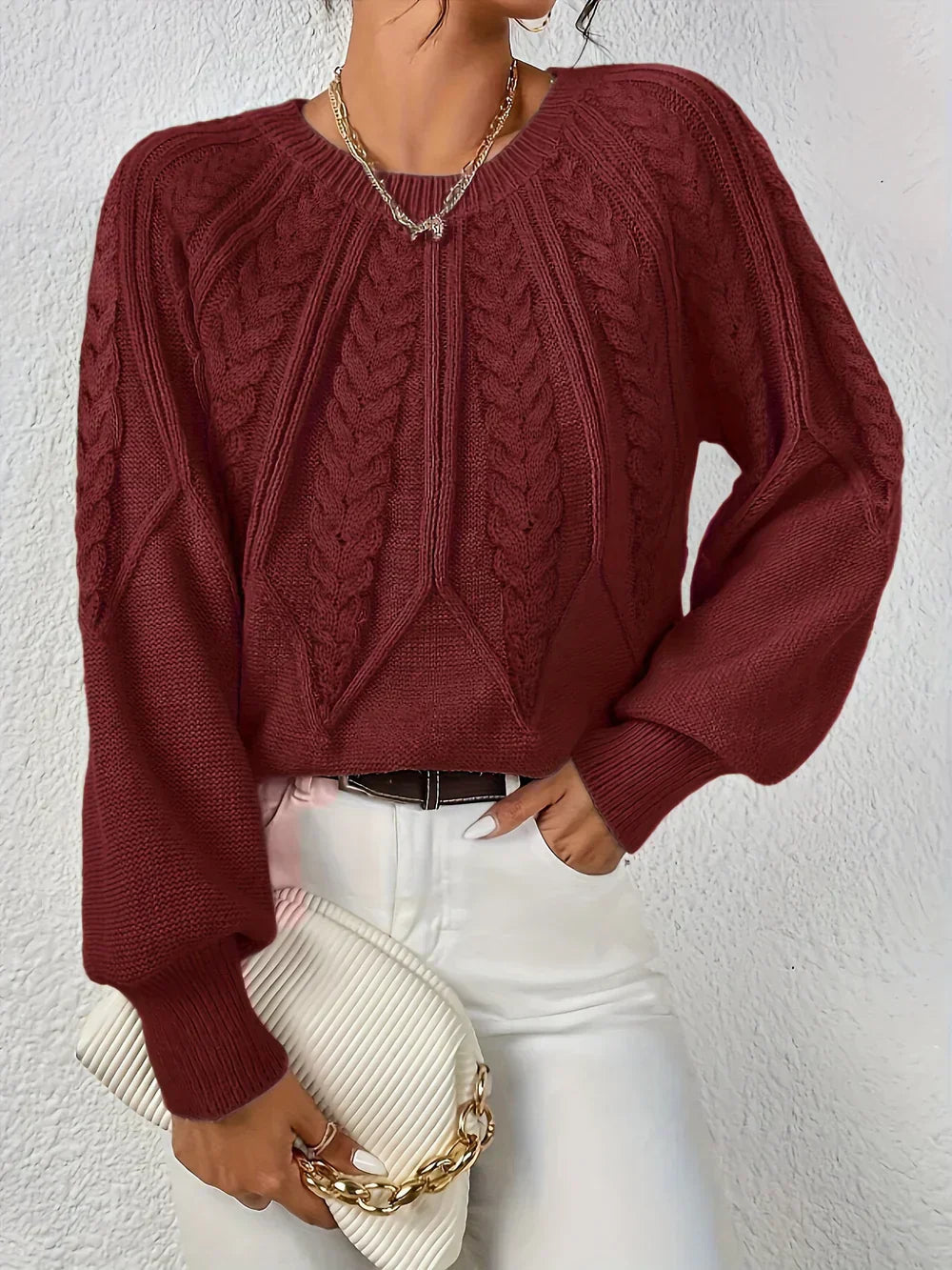 Image of Gwen | Women's Cable Knit Long Sleeve Sweater