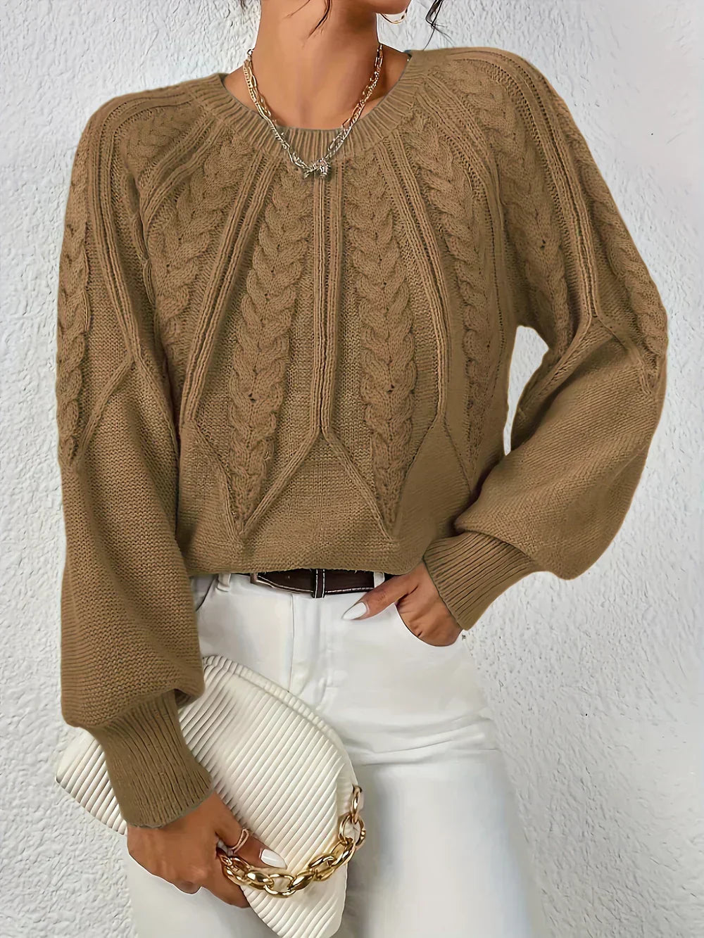 Image of Gwen | Women's Cable Knit Long Sleeve Sweater