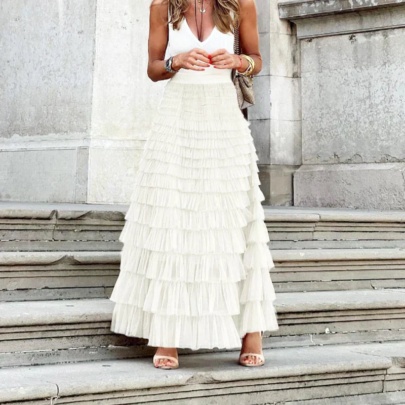Image of Gwen | Women's High-Waisted Tiered Maxi Skirt