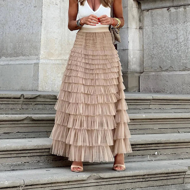 Image of Gwen | Women's High-Waisted Tiered Maxi Skirt
