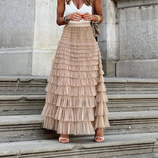 Image of Gwen | Women's High-Waisted Tiered Maxi Skirt