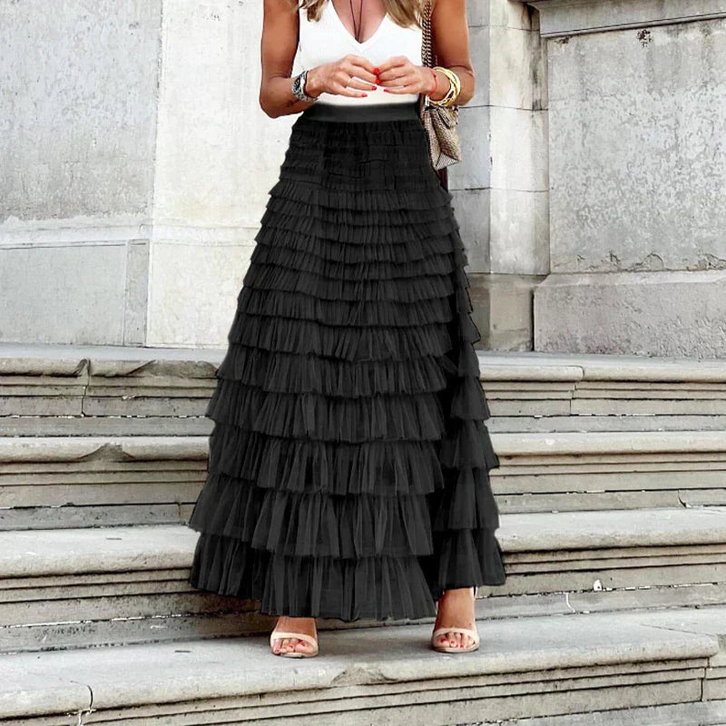 Image of Gwen | Women's High-Waisted Tiered Maxi Skirt