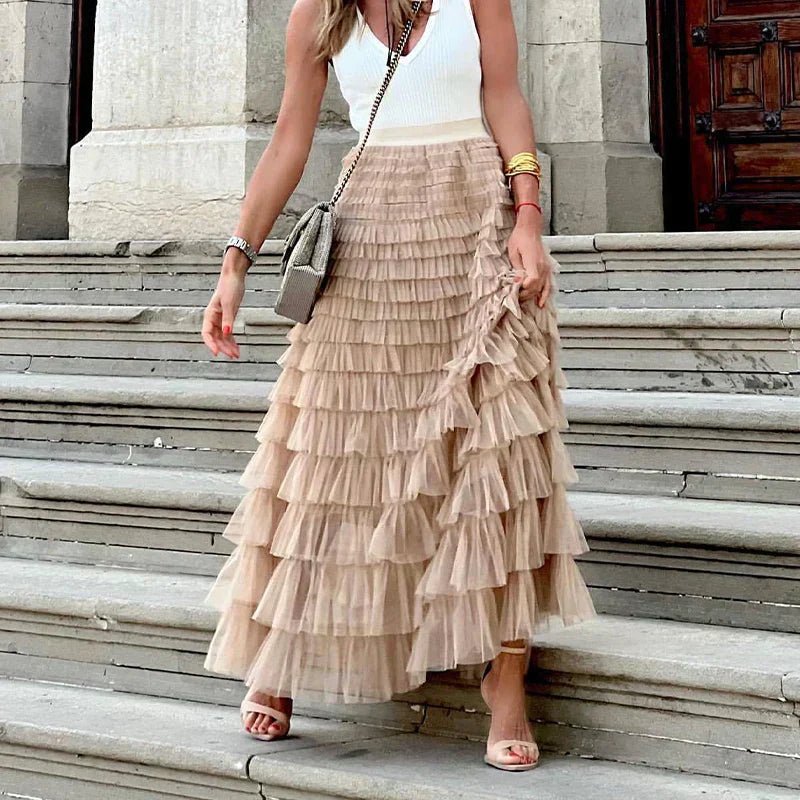 Image of Gwen | Women's High-Waisted Tiered Maxi Skirt