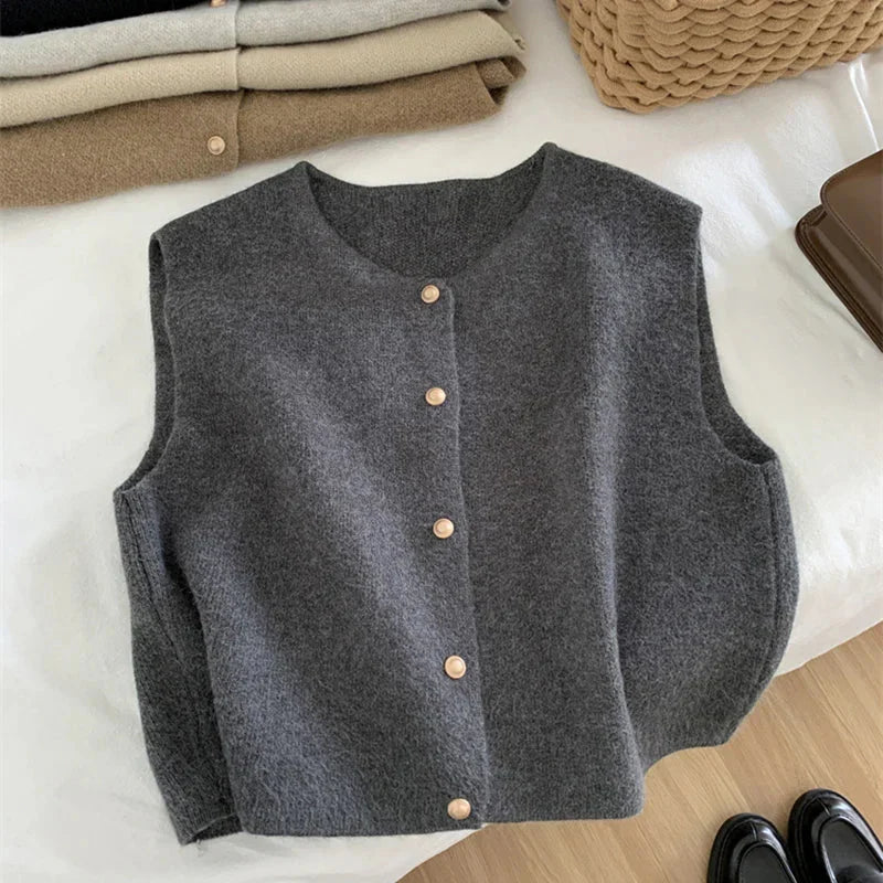 Image of Hallie | Women's Button Front Sleeveless Sweater Vest