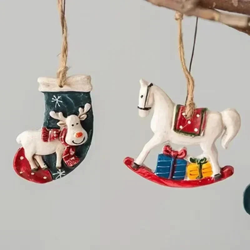 Hand-Painted Rustic Resin Christmas Ornaments with Vintage Design