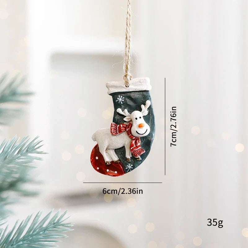 Hand-Painted Rustic Resin Christmas Ornaments with Vintage Design