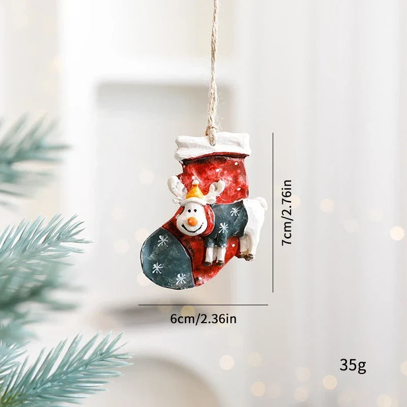 Hand-Painted Rustic Resin Christmas Ornaments with Vintage Design