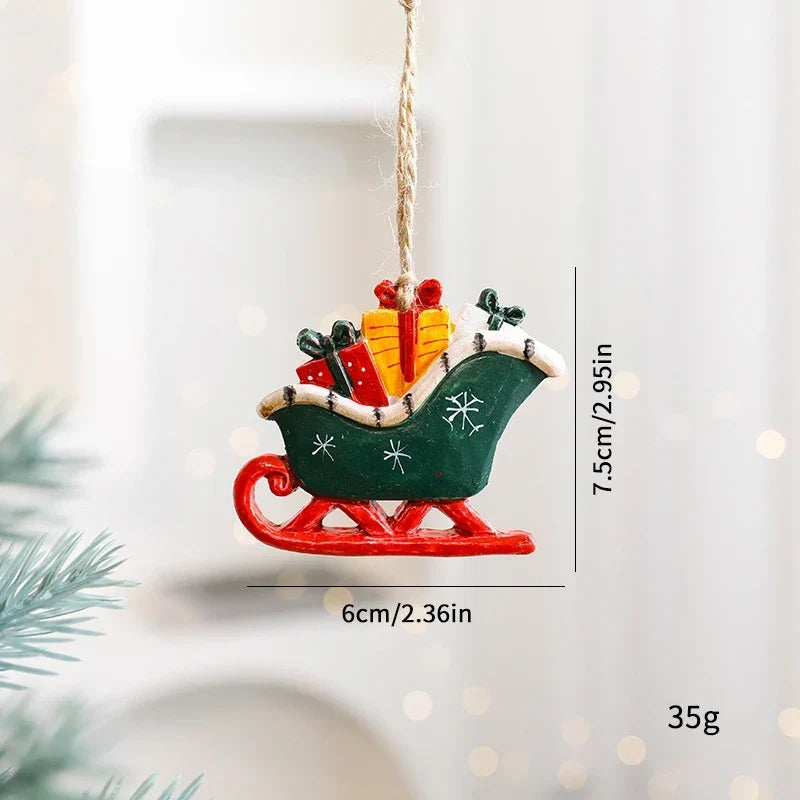 Hand-Painted Rustic Resin Christmas Ornaments with Vintage Design