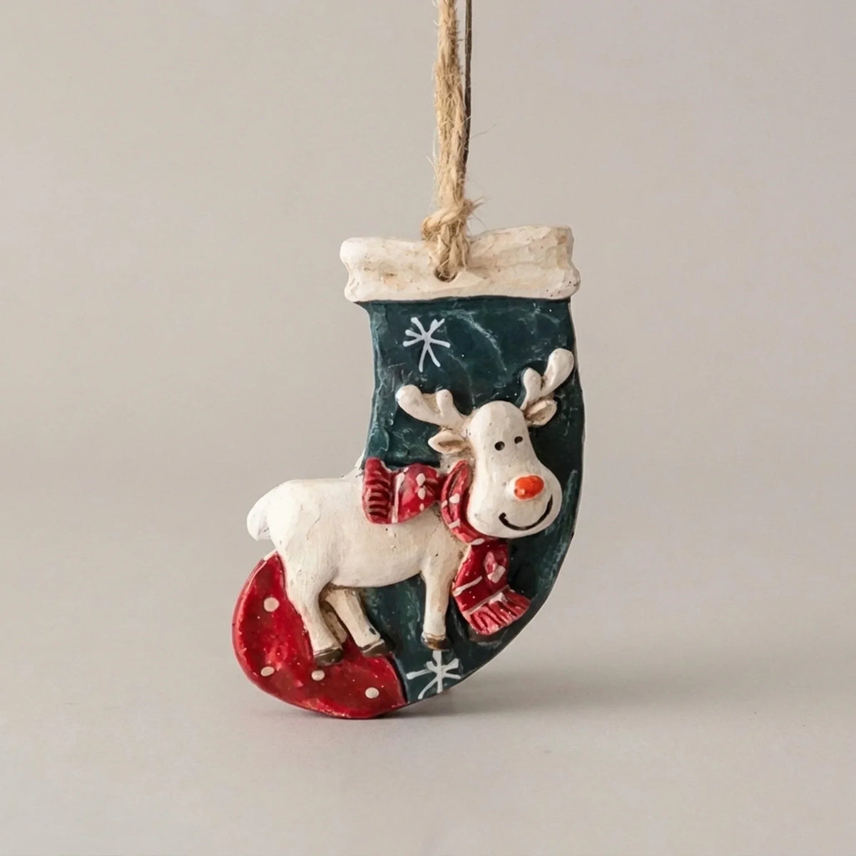Hand-Painted Rustic Resin Christmas Ornaments with Vintage Design