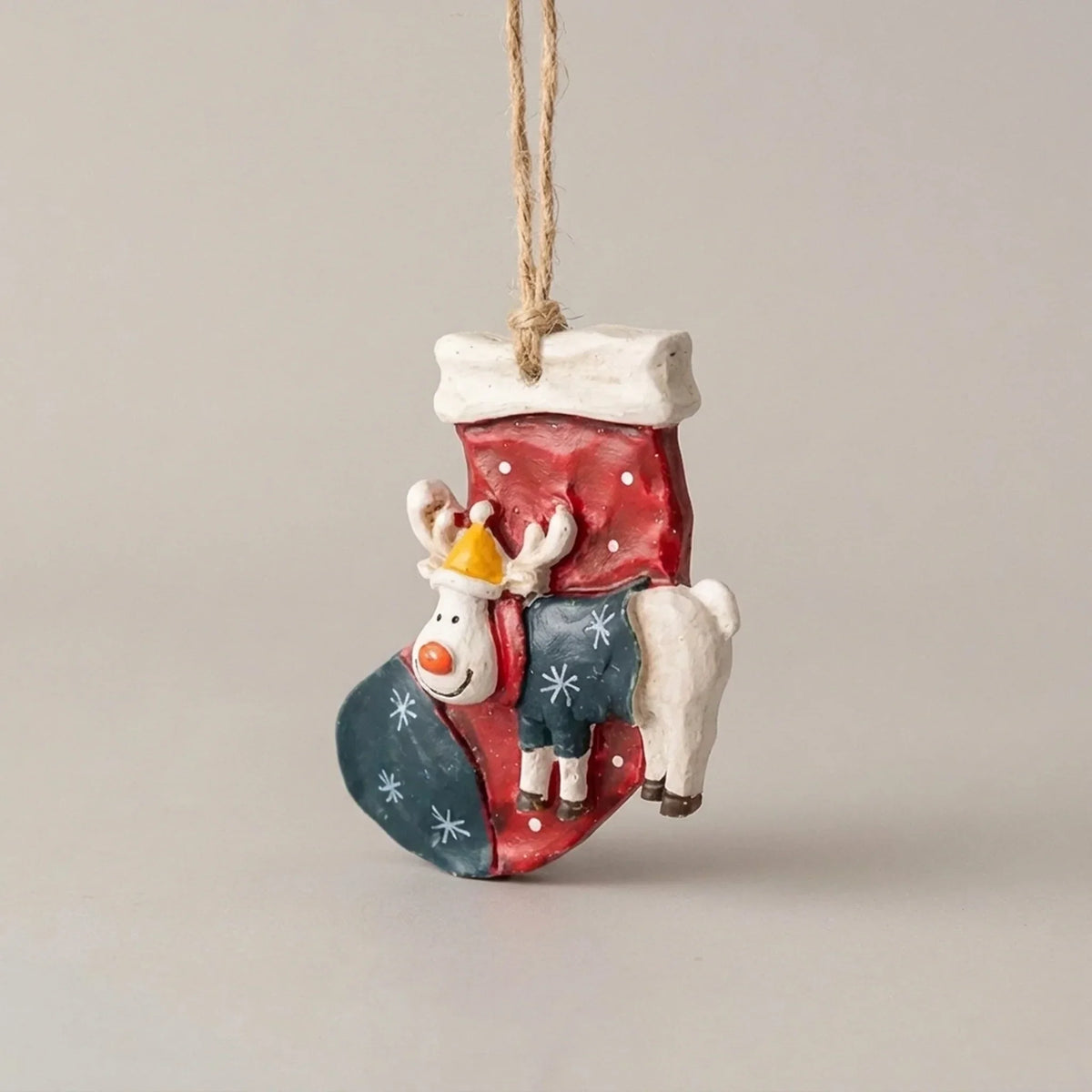 Hand-Painted Rustic Resin Christmas Ornaments with Vintage Design