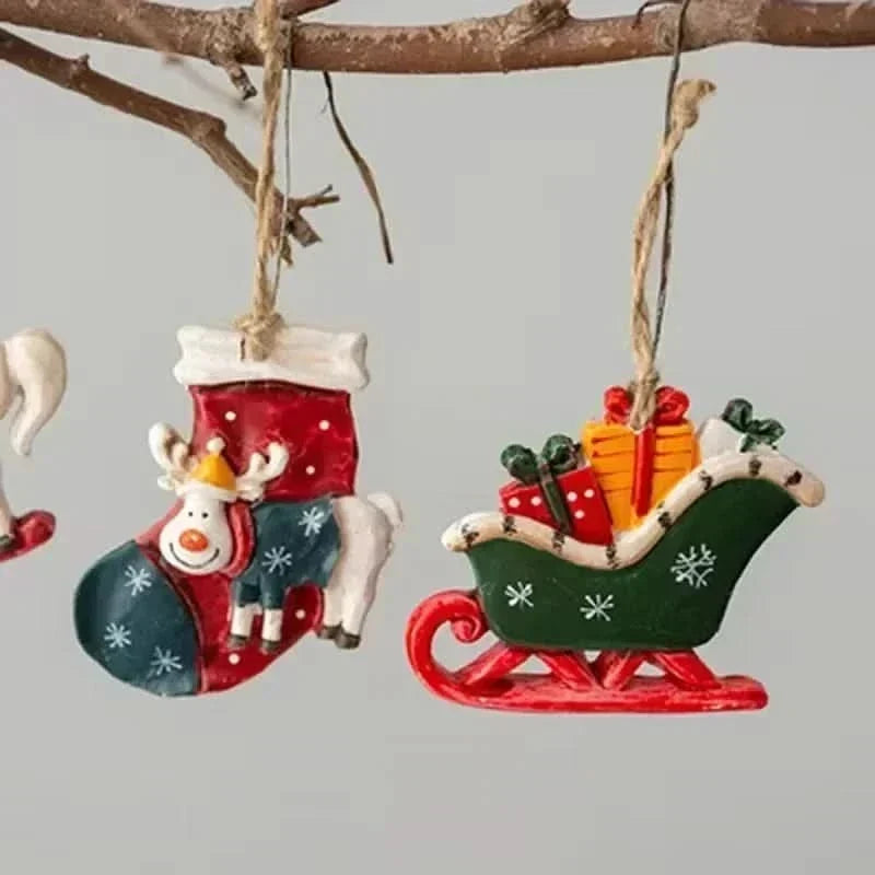 Hand-Painted Rustic Resin Christmas Ornaments with Vintage Design