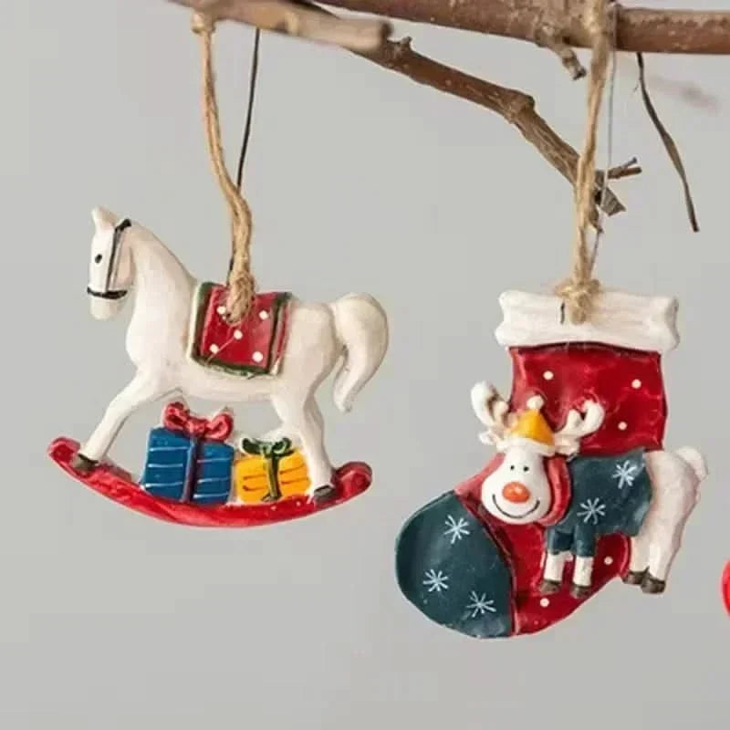 Hand-Painted Rustic Resin Christmas Ornaments with Vintage Design