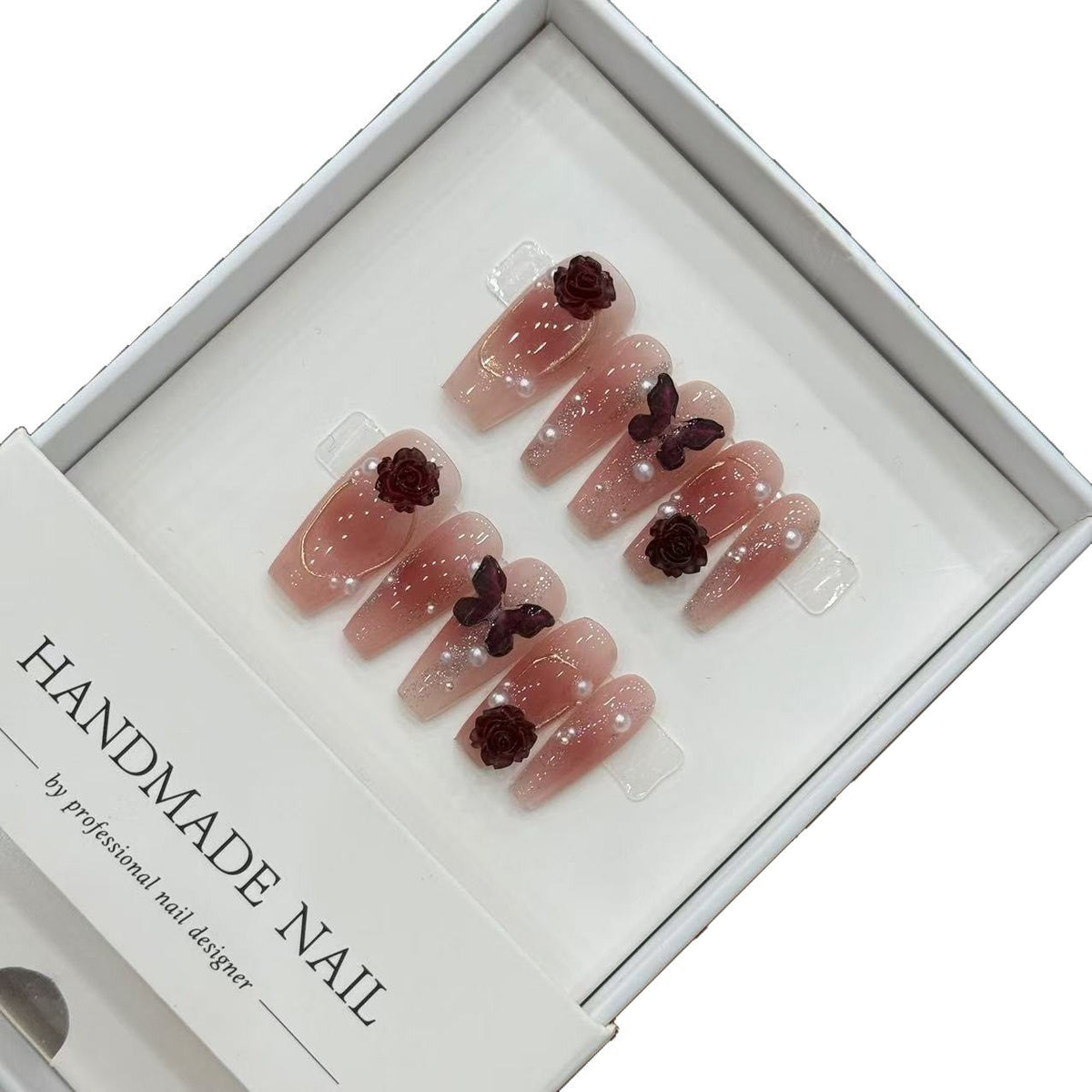 Handmade Nail Art Set with Floral and Butterfly Designs