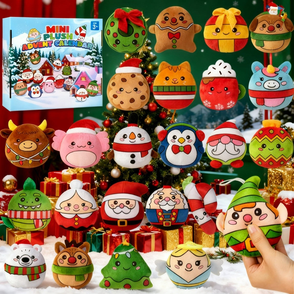 Hanging Plush Christmas Tree Ornament Advent Calendar with 24 Characters