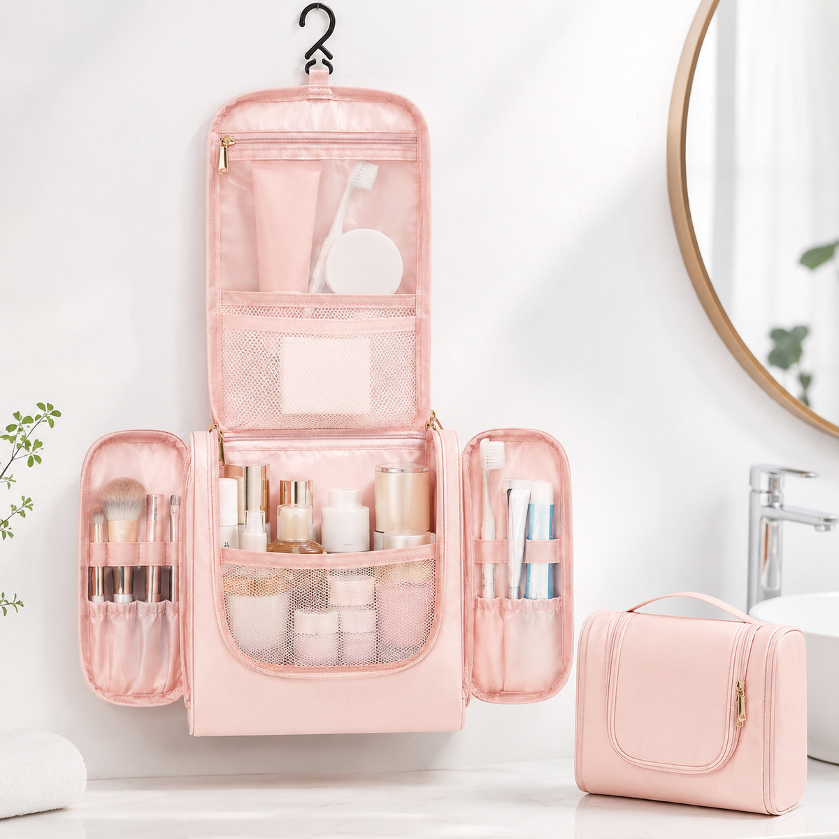 Hanging Travel Toiletry Organiser Bag with Multiple Compartments and Hook