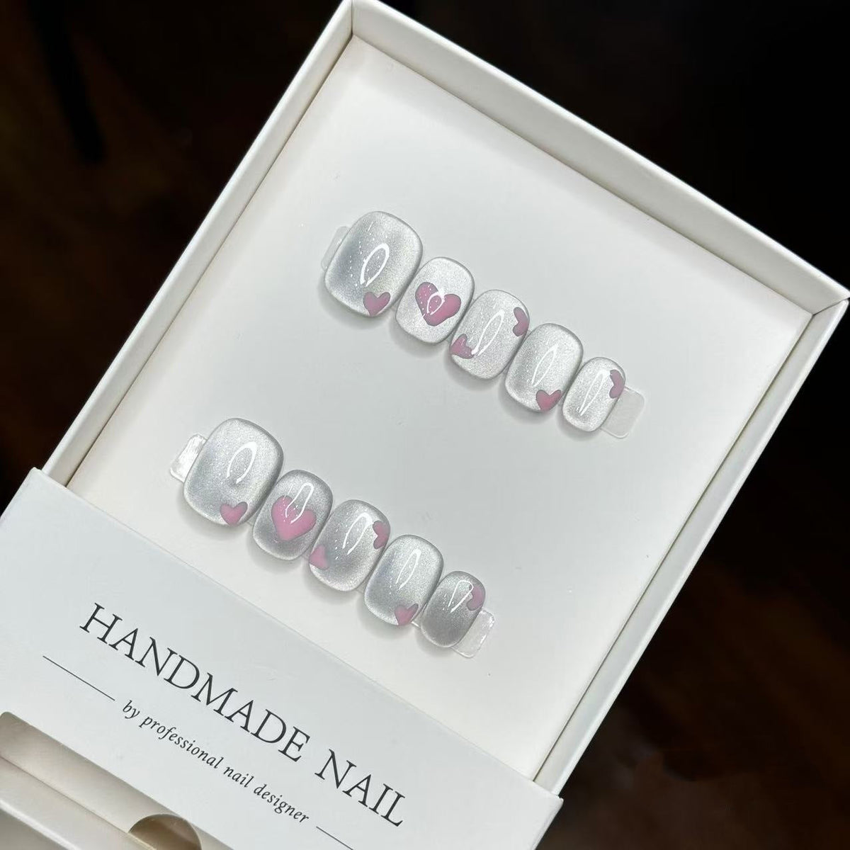 Heart-Embellished Press-On Nail Set
