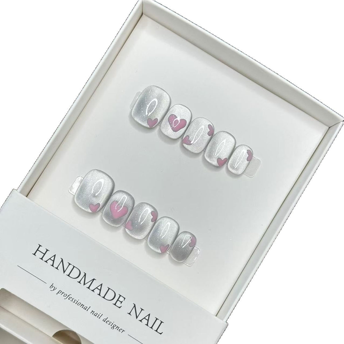 Heart-Embellished Press-On Nail Set