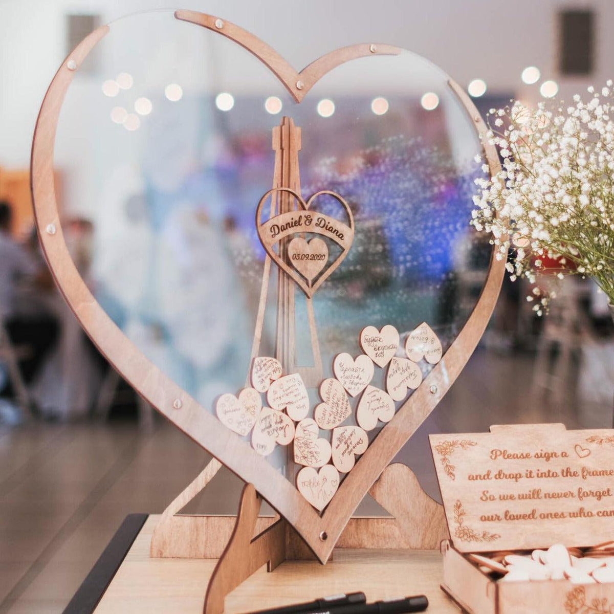 Heart-Shaped Wooden Guest Book with Wooden Hearts
