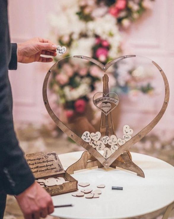 Heart-Shaped Wooden Guest Book with Wooden Hearts