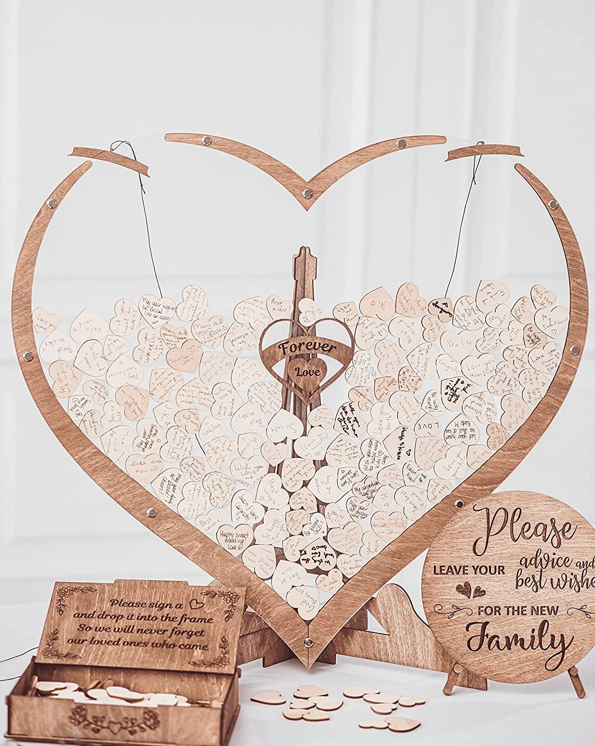 Heart-Shaped Wooden Guest Book with Wooden Hearts