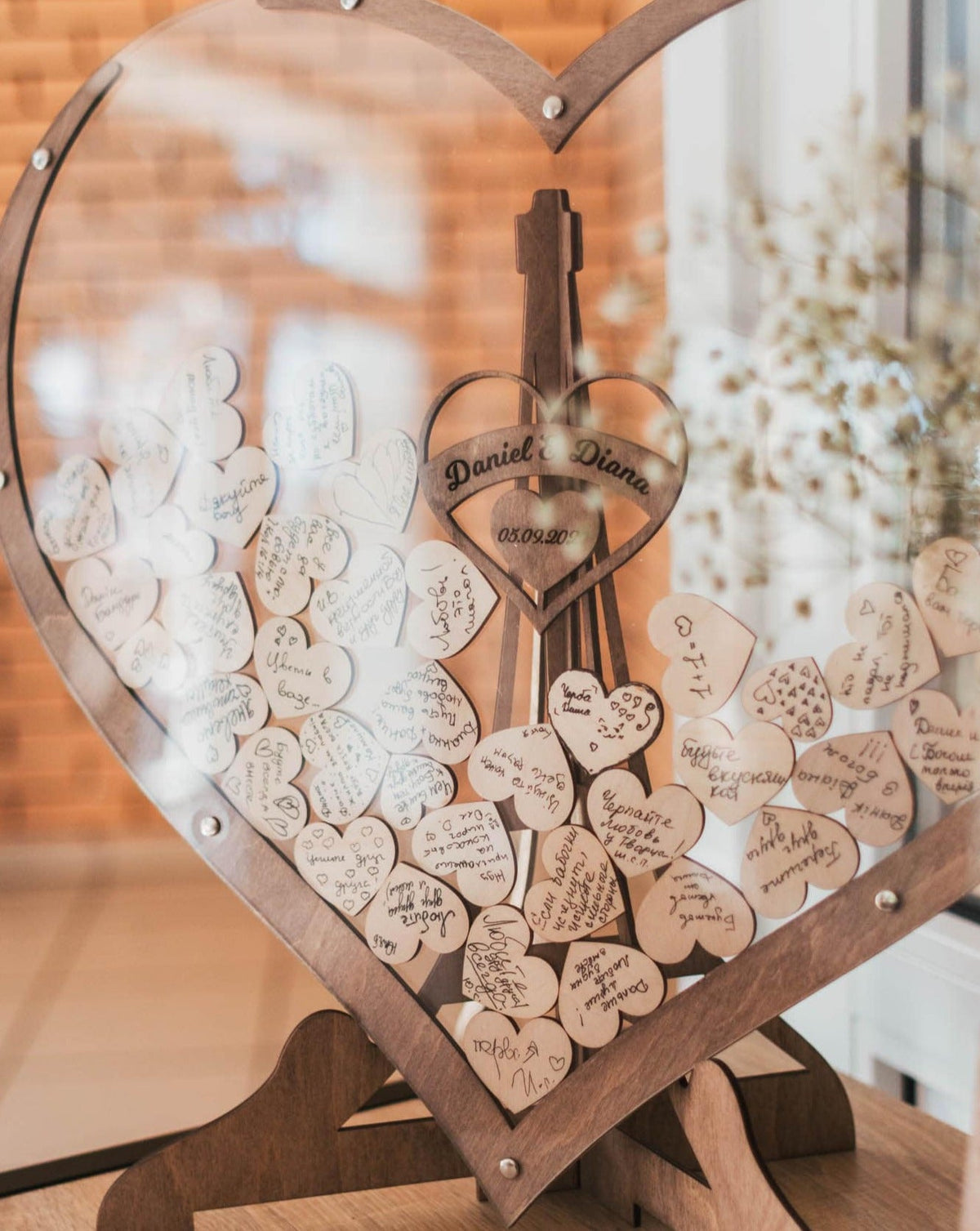 Heart-Shaped Wooden Guest Book with Wooden Hearts