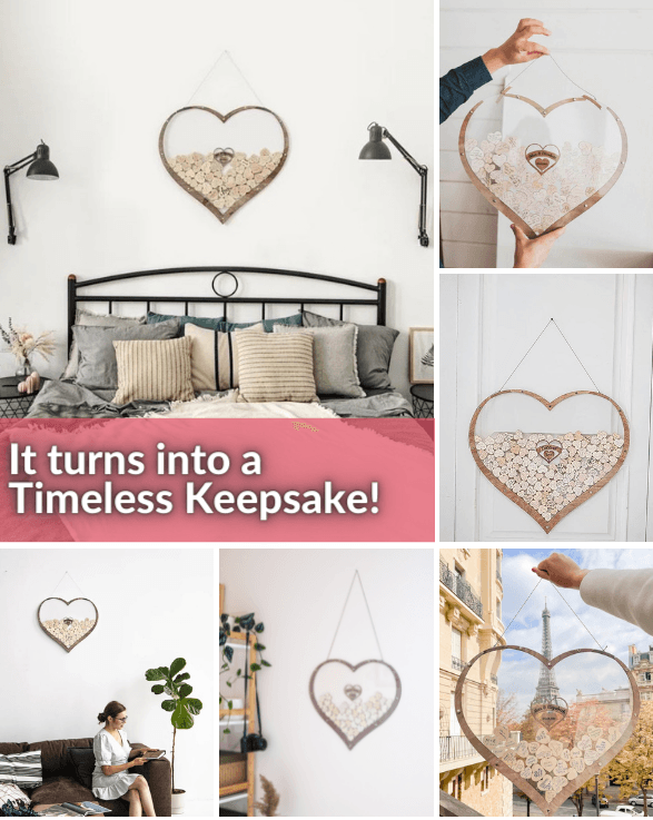 Heart-Shaped Wooden Guest Book with Wooden Hearts