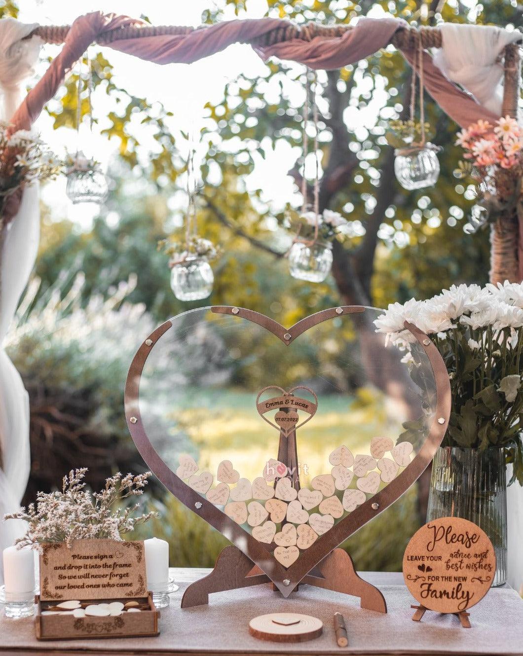 Heart-Shaped Wooden Guest Book with Wooden Hearts