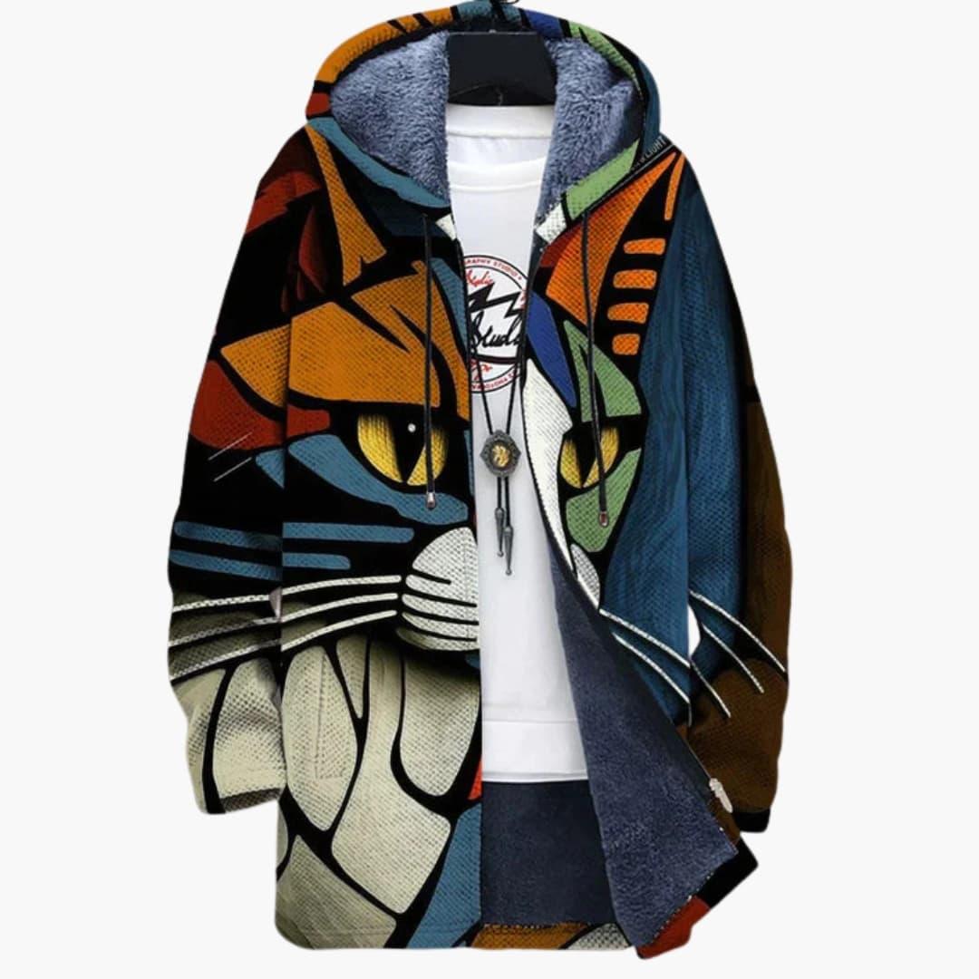 Hooded Zip-Up Sweatshirt with Cat Design for Unisex