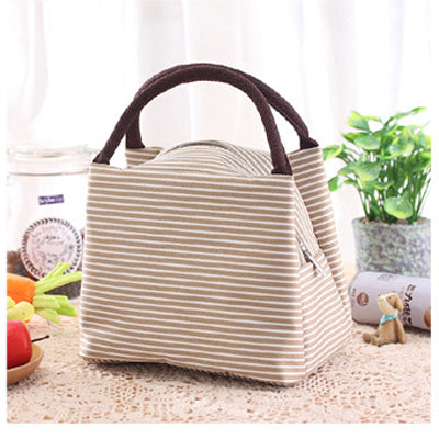 Insulated Striped Fabric Lunch Bag