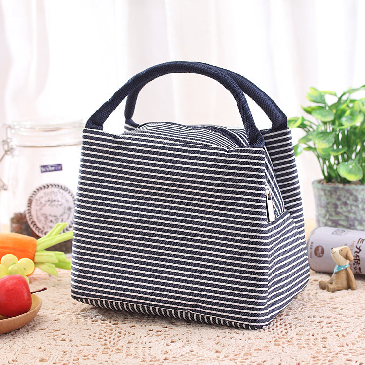 Insulated Striped Fabric Lunch Bag