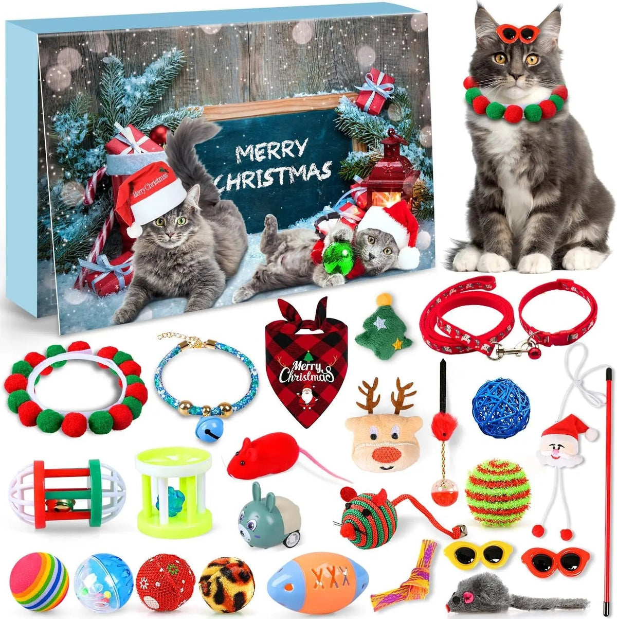 Interactive Cat Advent Calendar with Toy Mice and Bell Balls – Cat Toys for Indoor Cats