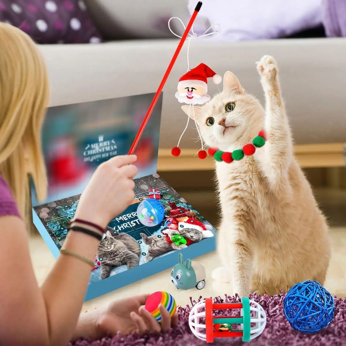 Interactive Cat Advent Calendar with Toy Mice and Bell Balls – Cat Toys for Indoor Cats