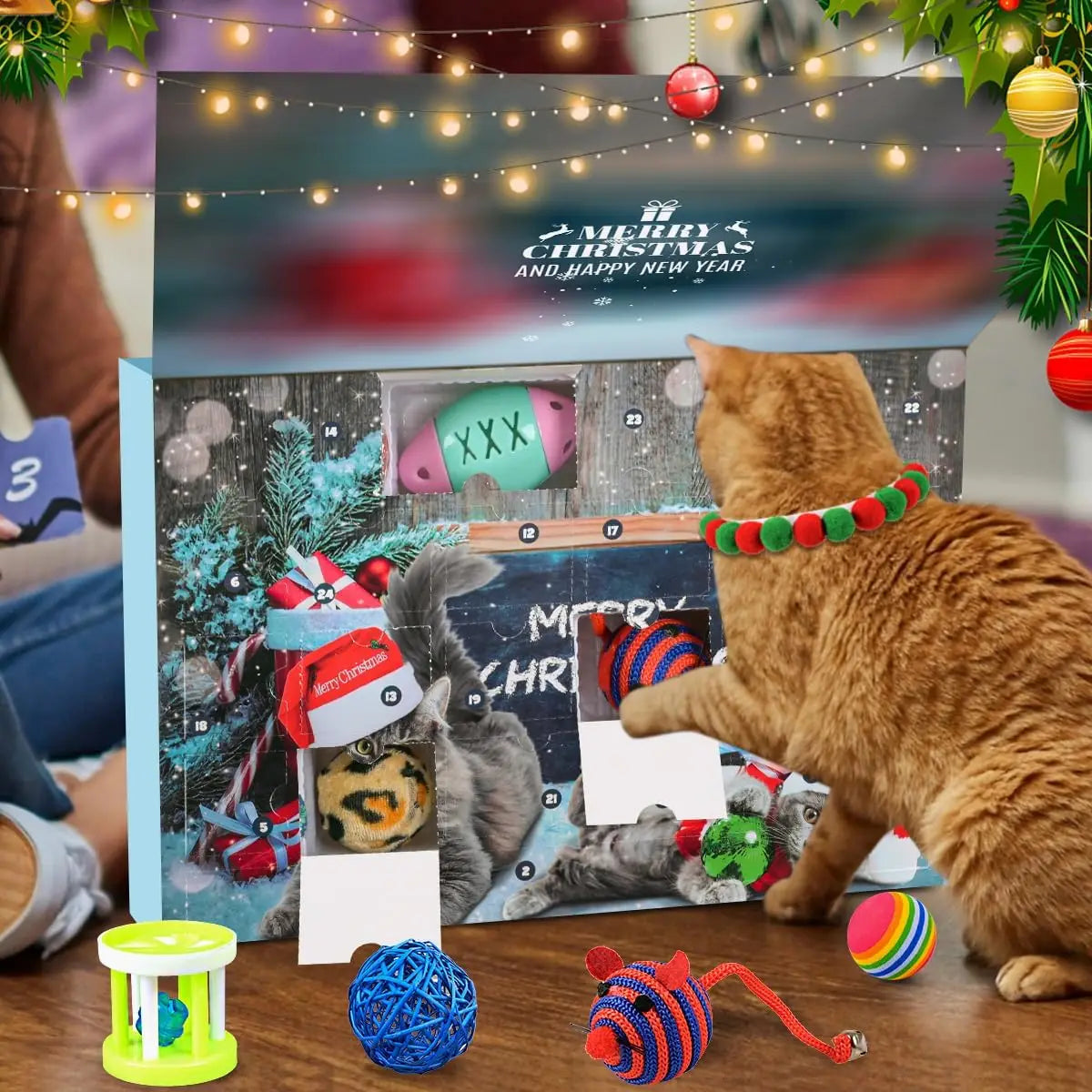 Interactive Cat Advent Calendar with Toy Mice and Bell Balls – Cat Toys for Indoor Cats