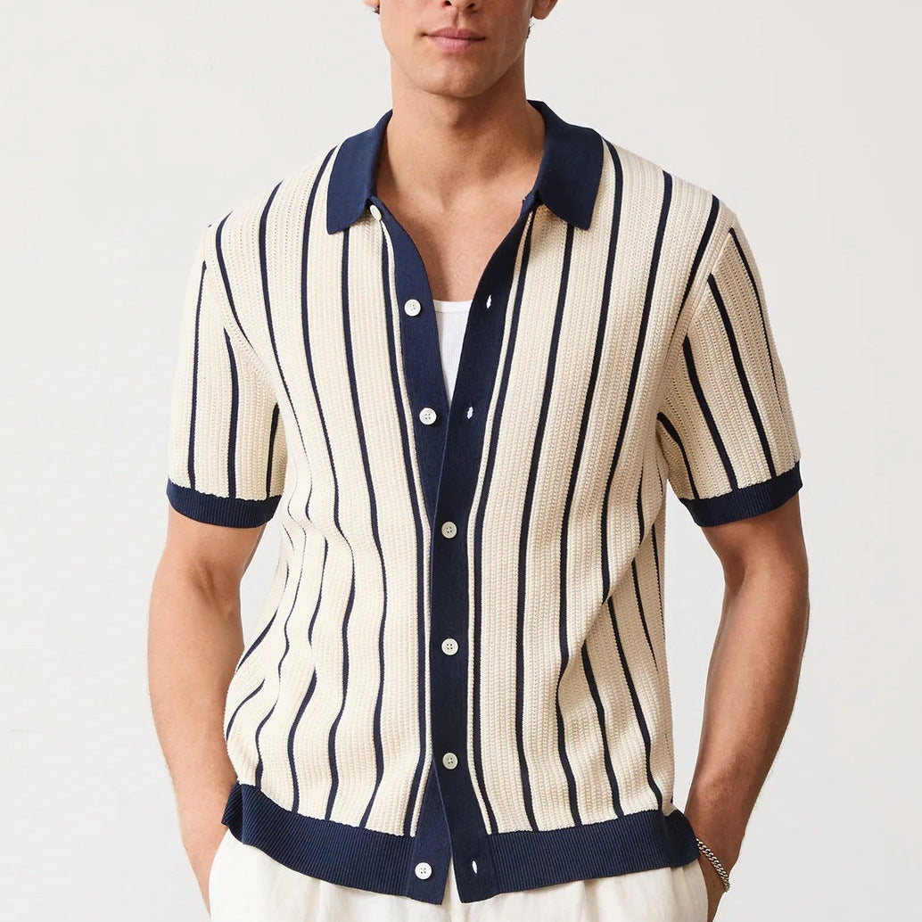 Image of Ivan | Men's Vertical Striped Polo Shirt