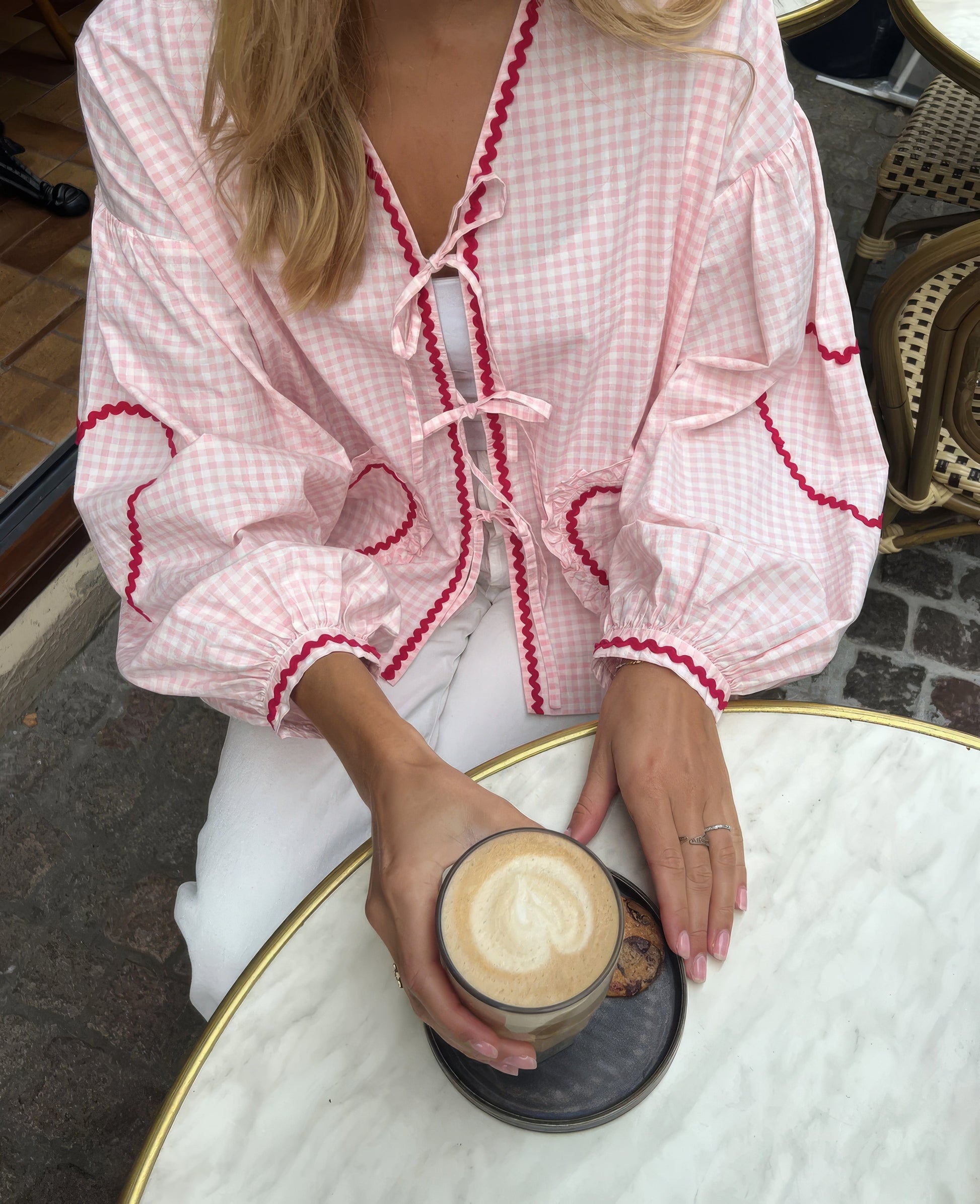 Image of Ivy | Women's Open Front Gingham Blouse