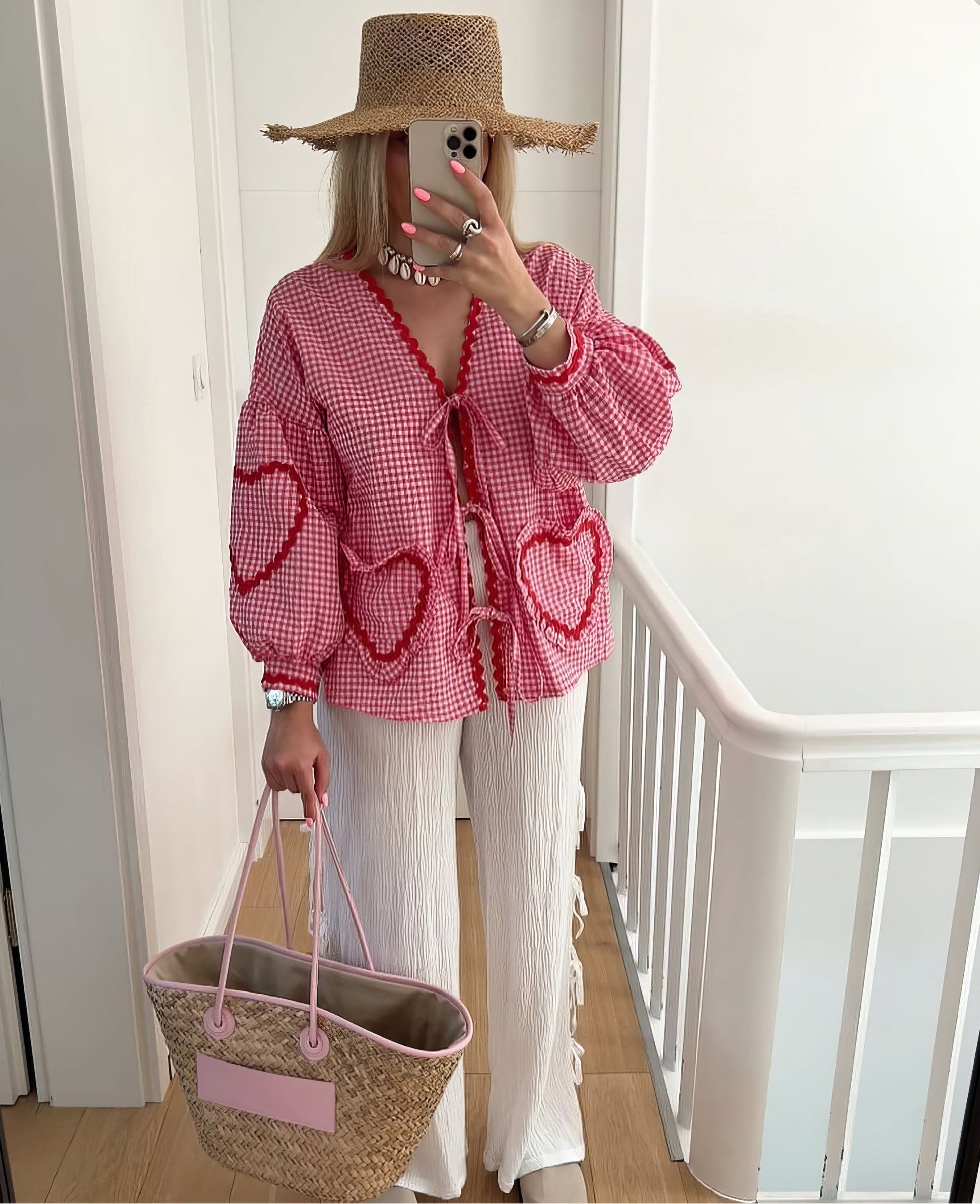Image of Ivy | Women's Open Front Gingham Blouse